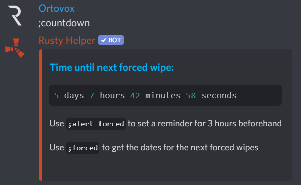 Example discord message displaying the countdown command
